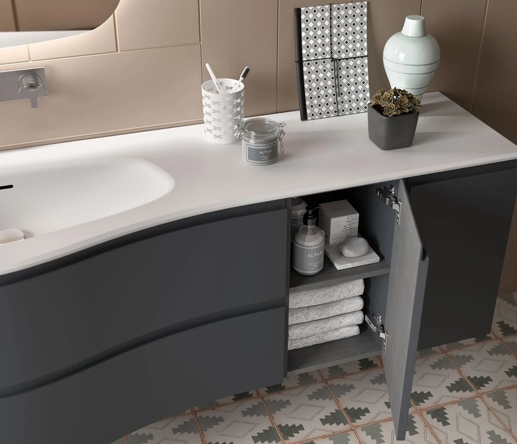 Muebles Mam badmeubel 150cm links donkerblauw met wastafel solid surface zonder kraangat