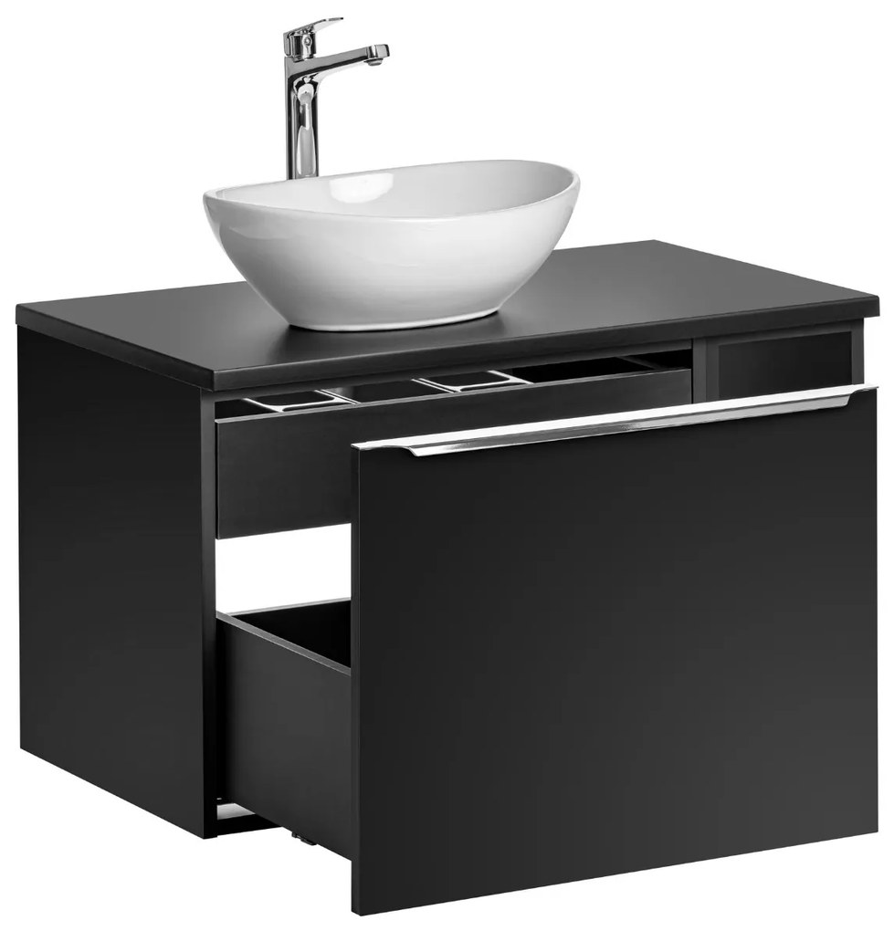 Comad Santa Fe Black badkamermeubel 80cm zwart mat met open kast en glans witte waskom