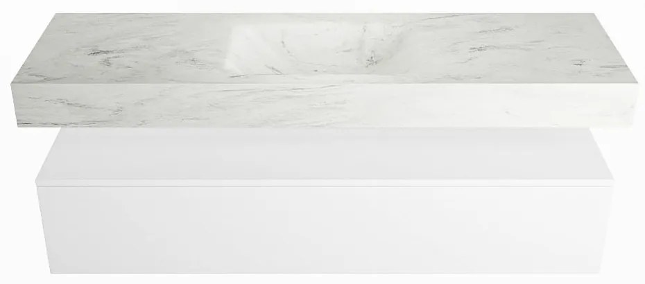 Mondiaz Alan DLux badmeubel 150cm talc 1 lade met wastafel opalo midden 1 kraangat