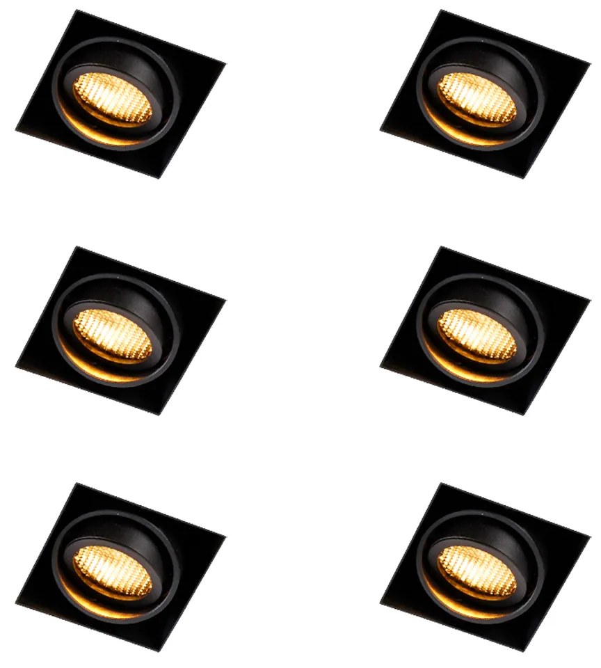 Set van 6 Inbouwspot zwart draai- en kantelbaar Trimless - Oneon Honey