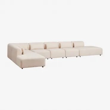 6-delige Modulaire Hoekbank Met Dubbele Chaise Longue Fogler Teddystof Crème Beige - Sklum