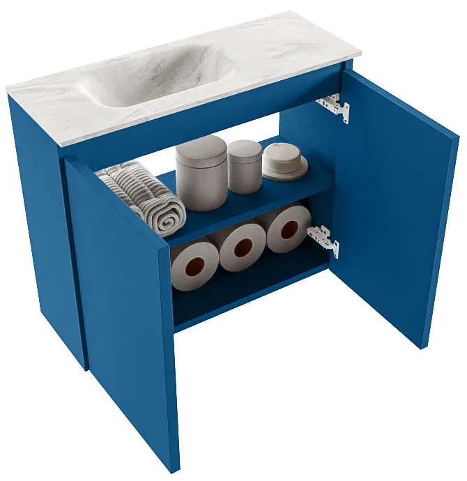 Mondiaz Ture DLux toiletmeubel 60cm jeans met wastafel ostra links met kraangat