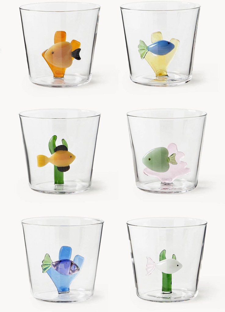 Handgemaakte waterglazen Marine Garden, 6 stuks