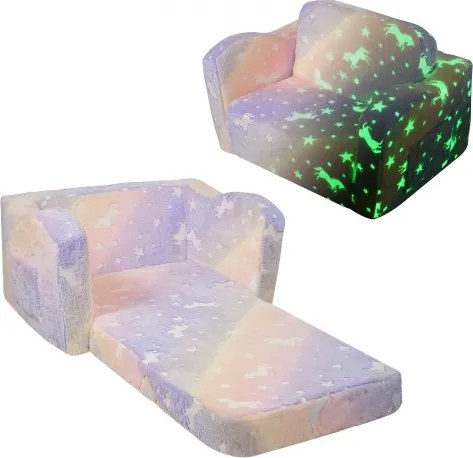 VEVOR Kinderbank 2-in-1 Omvormbare kinderbank naar relaxfauteuil, uitklapbare kinderbank, fauteuil, armleuningstoel, bed, opvouwbare kinderspeelbank, lichtgevend in het donker 104 x 58 x 32 cm