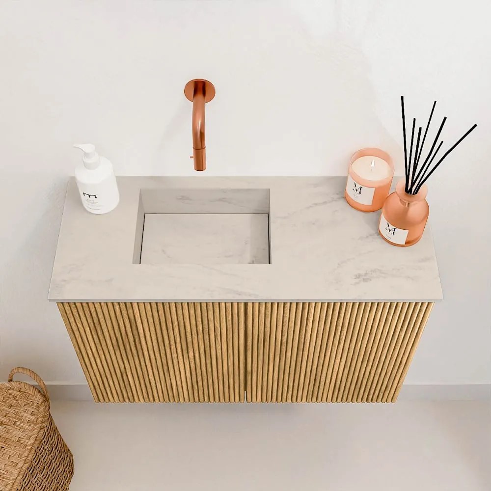 Mondiaz Joya DLux 60cm toiletmeubel oak met wastafel faye links zonder kraangat opalo