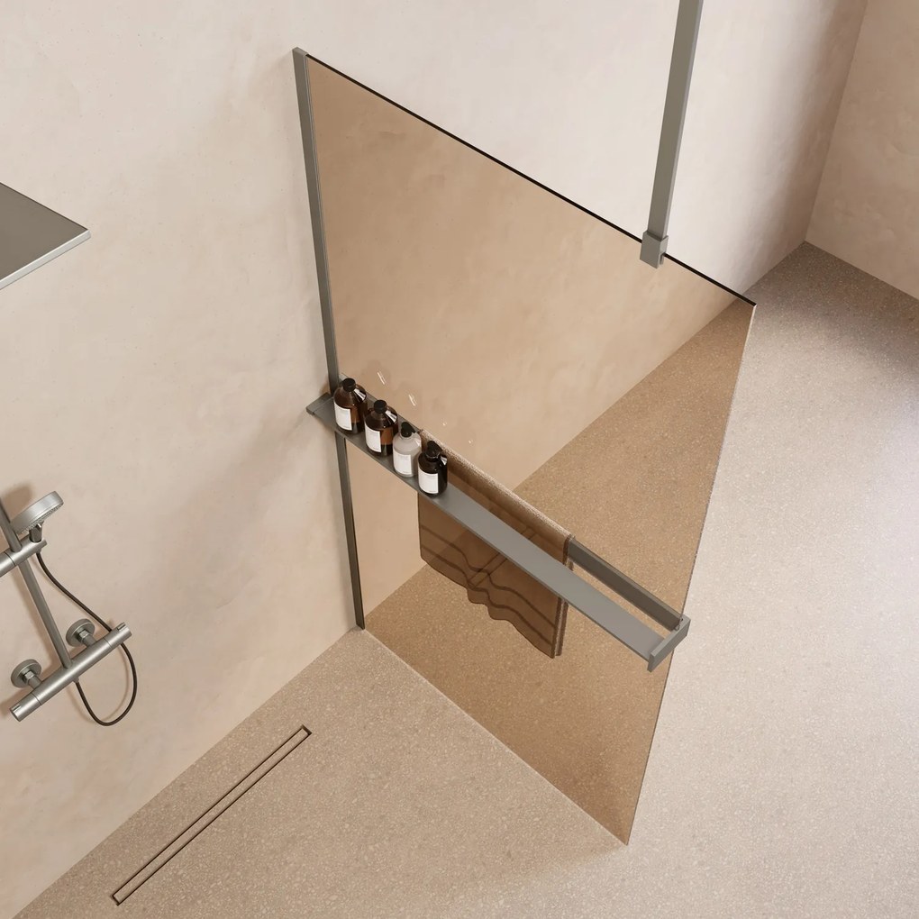 Saniclear Bright inloopdouche 90cm met handdoekhouder en bronsglas RVS