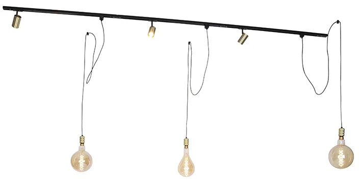 Modern railsysteem met 3 Spot / Opbouwspot / Plafondspots en 3 hanglampen goud 1-fase - Iconic Cavalux Modern Minimalistisch GU10 Binnenverlichting Lamp