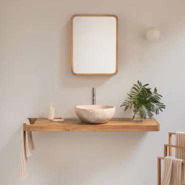 Conjunto Van Meubel 130x45 Cm Hangend In Teakhout Neill Teakhout & Geborsteld Grijs ↑30 Cm Met Aftapkraan Zonder Overloop Orveta & Onregelmatige In Be
