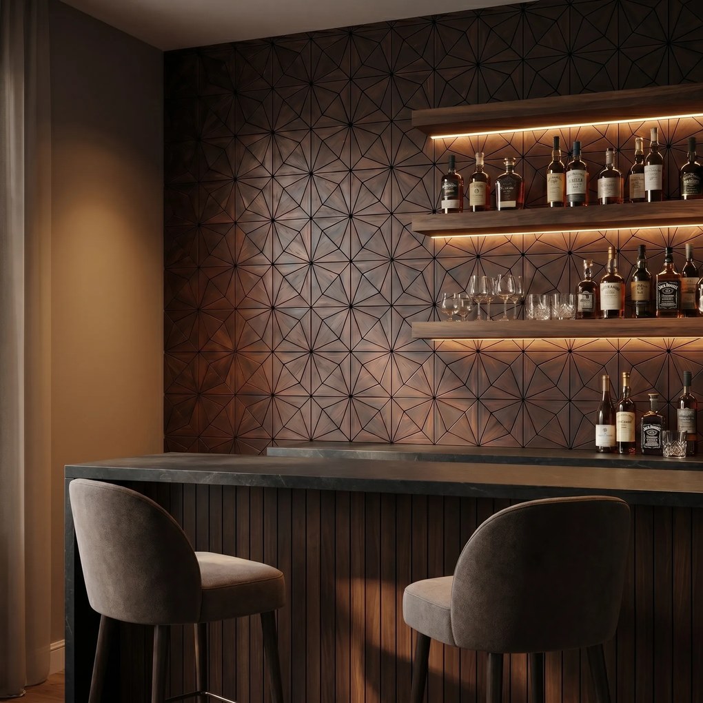 Decoratief Houten Wandpaneel | Nolan Rose Black | 60×60 cm | Amerikaans Notenhout