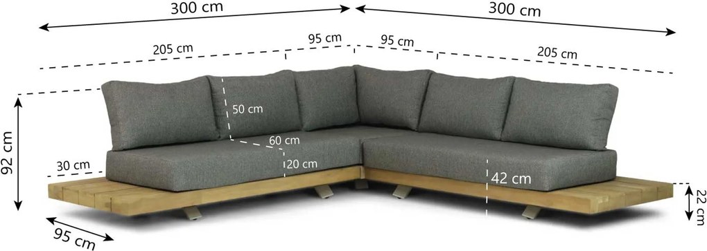 Hoek loungeset 5 personen Teak Taupe  Santika Furniture Santika