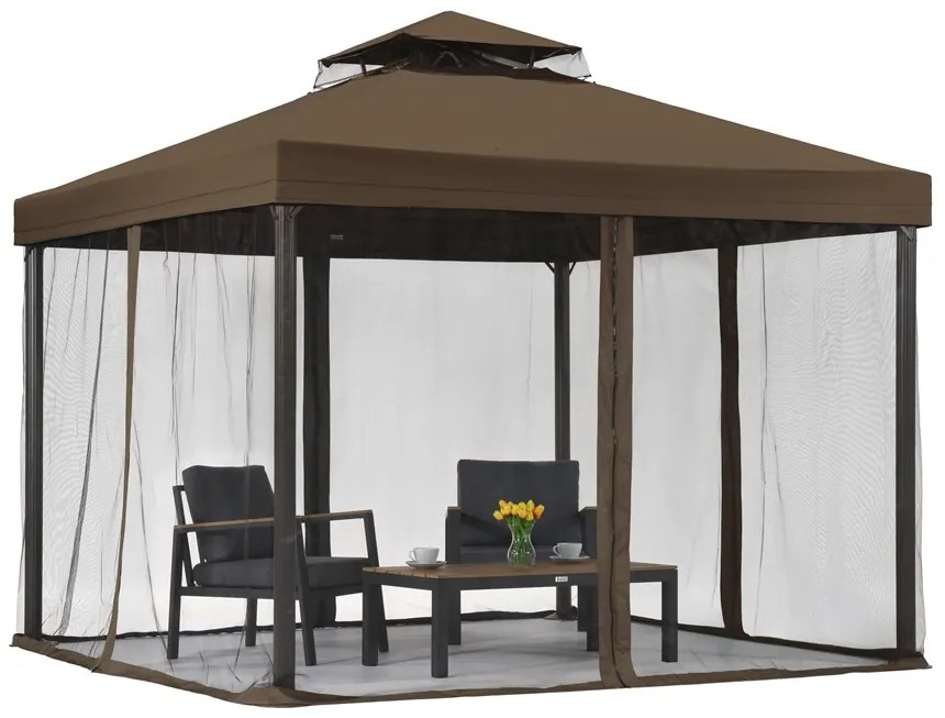 Bruin tuinpaviljoen met muskietennet Valencia 3x3 m Garden Point
