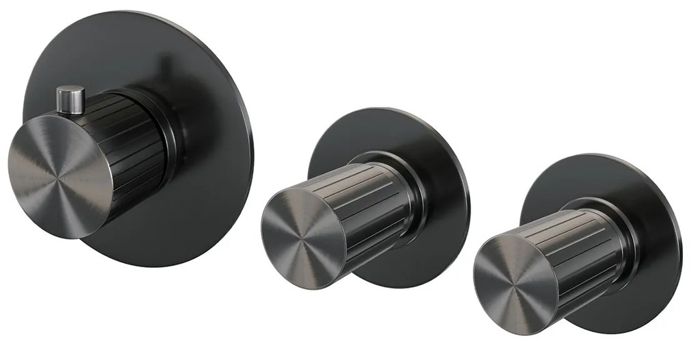 Brauer Stripe inbouwthermostaat met 2 stopkranen gunmetal geborsteld PVD
