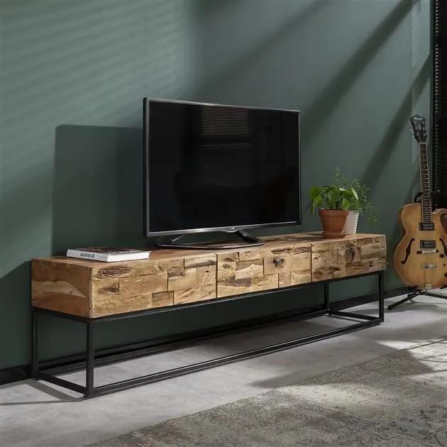 Livin24 | Tv-meubel Brick 3 lades breedte 180 cm x diepte 40 cm bruin, zwart tv-meubels acaciahout, metaal kasten meubels | NADUVI outlet