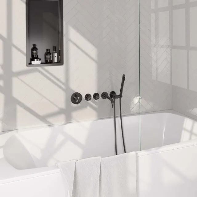 Brauer Gunmetal Edition Badkraan Inbouw - douchegarnituur - 20cm uitloop - met inbouwdeel - 3 gladde knoppen - handdouche staaf 1 stand - PVD - geborsteld gunmetal 5-GM-022