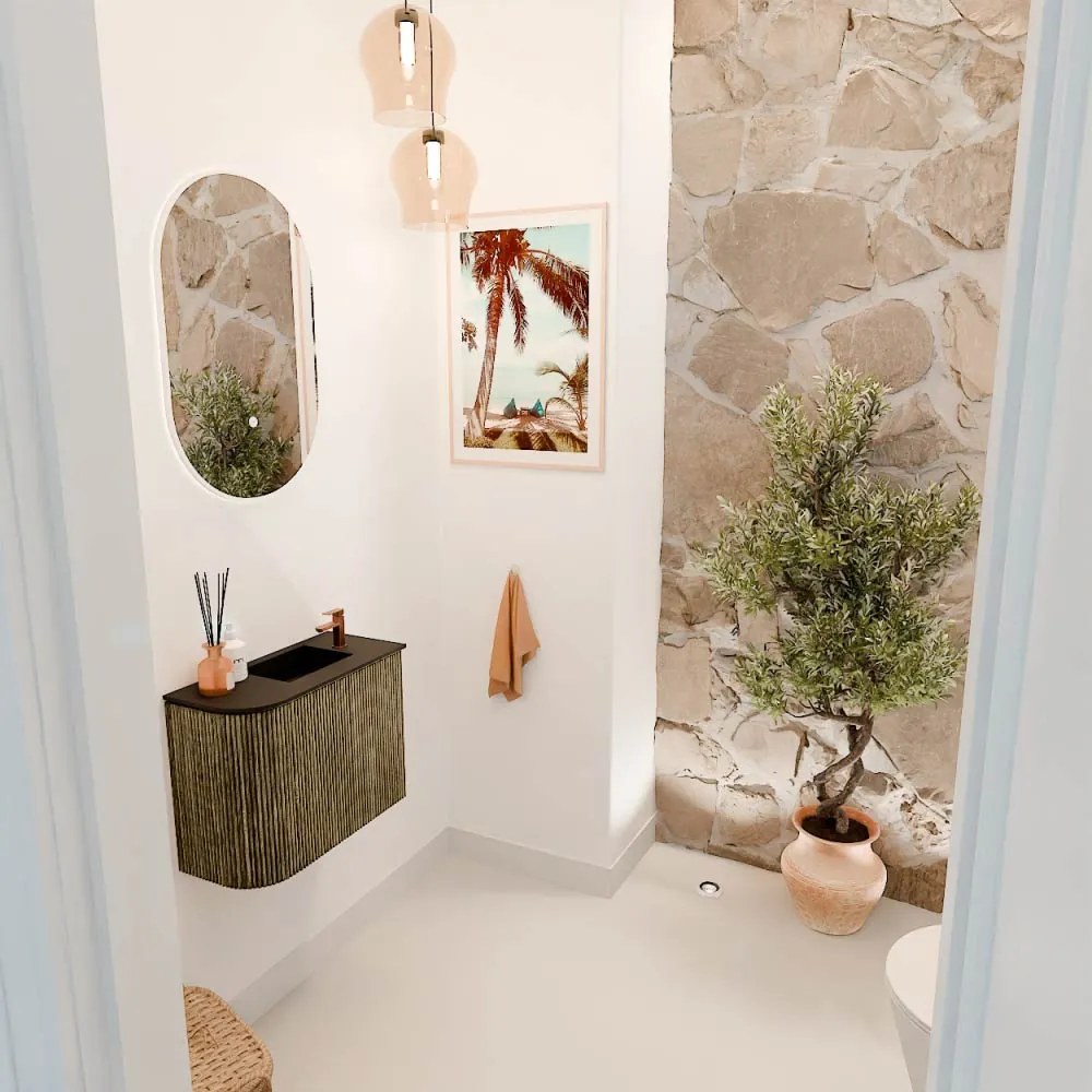 Mondiaz Joya 50cm toiletmeubel ronding links dusk met wastafel faye rechts 1 kraangat urban