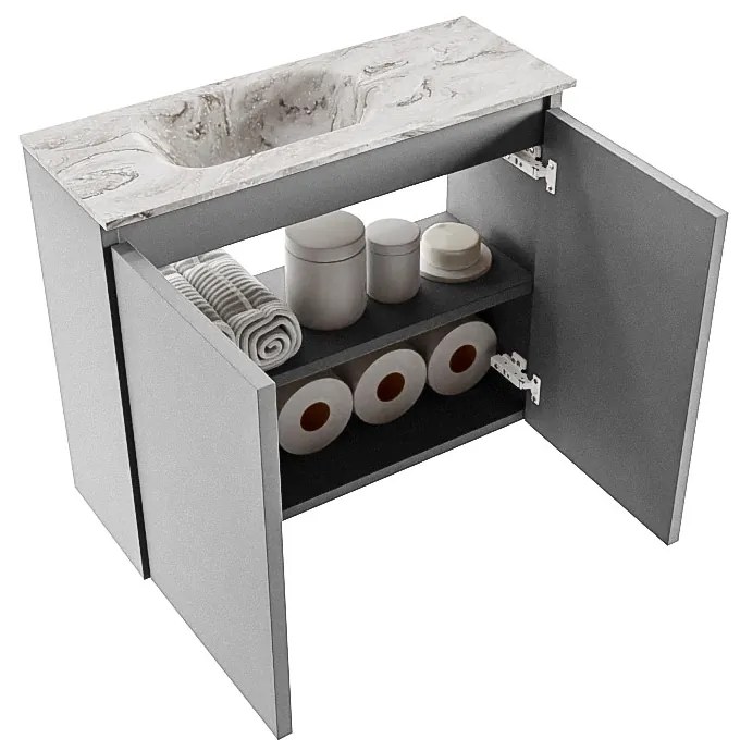 Mondiaz Ture DLux toiletmeubel 60cm plata met wastafel glace links zonder kraangat