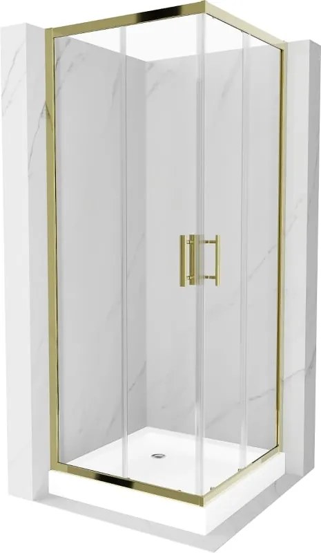 Mexen Rio vierkante douchecabine 80 x 80 cm, transparant, goud + douchebak, wit - 860-080-080-50-00-4510