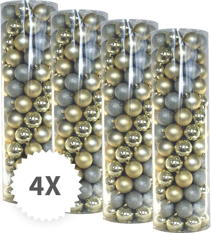 Actie totaal 400 Onbreekbare kerstballen in koker diameter 6 cm champagne classic