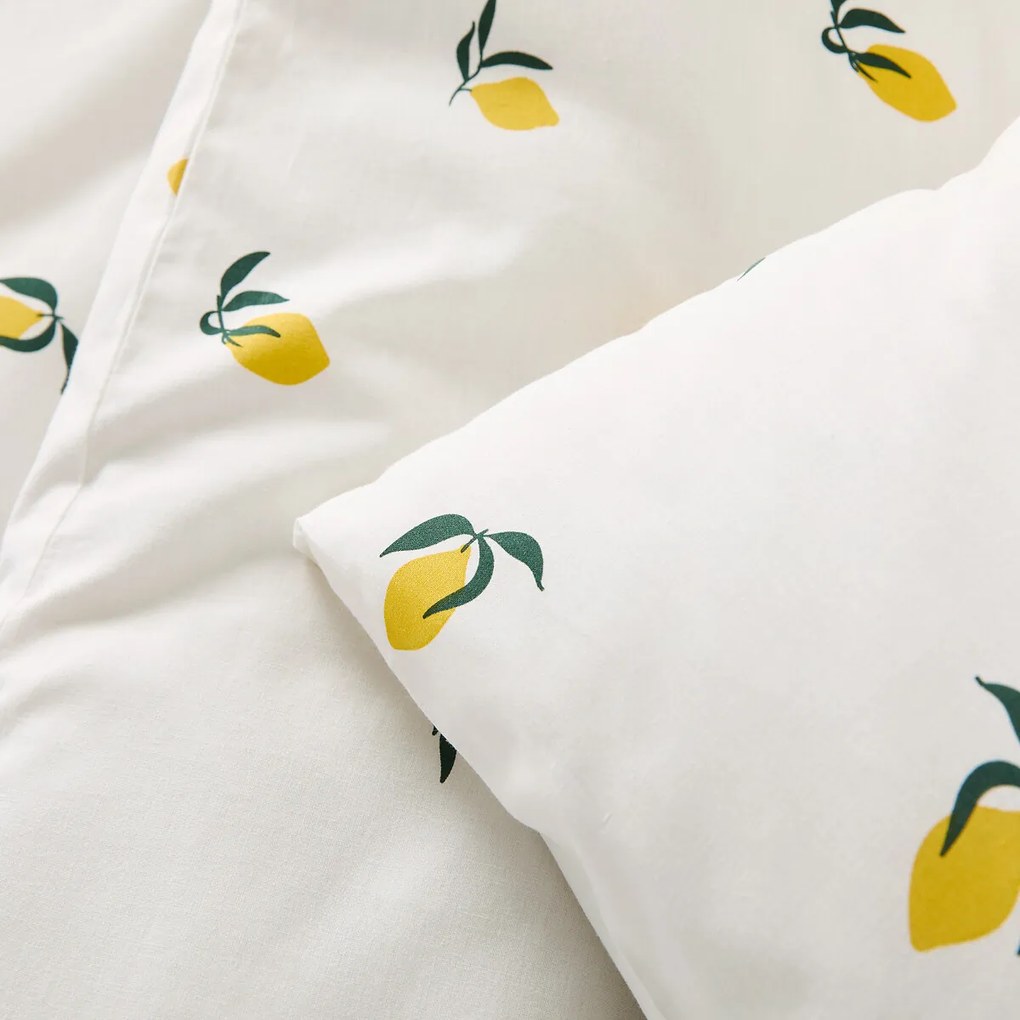 Bedset 50% gerecycled katoen, vierkante kussensloop, Citron