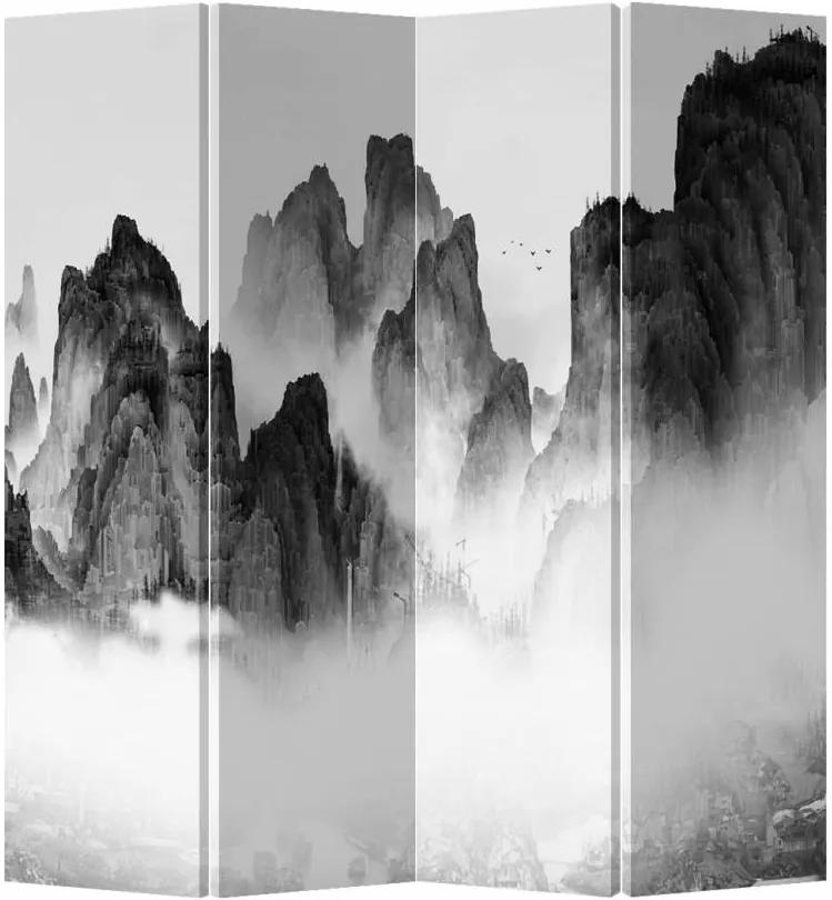 Fine Asianliving Kamerscherm Scheidingswand B160xH180cm 4 Panelen Mountains Canvas Dubbelzijdig
