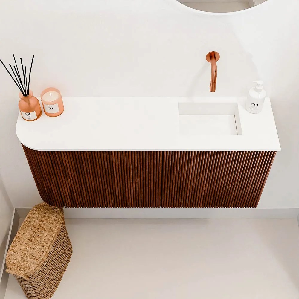 Mondiaz Joya 90cm toiletmeubel ronding links ruby met wastafel faye rechts zonder kraangat talc