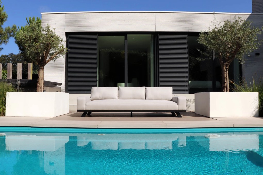 Flow. Easey 3-zits loungebank Graumel chalk All Weather loungeset Sunbrella Loungebank Stoel-bank loungeset outdoor textiel - weerbestendig