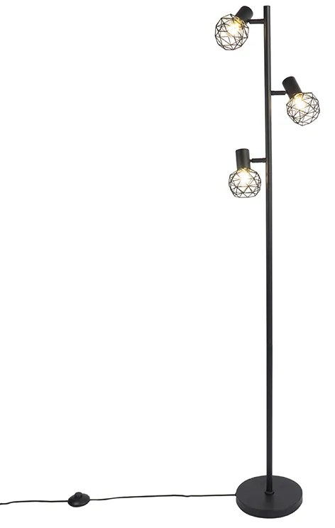 Design vloerlamp zwart 3-lichts verstelbaar - Mesh