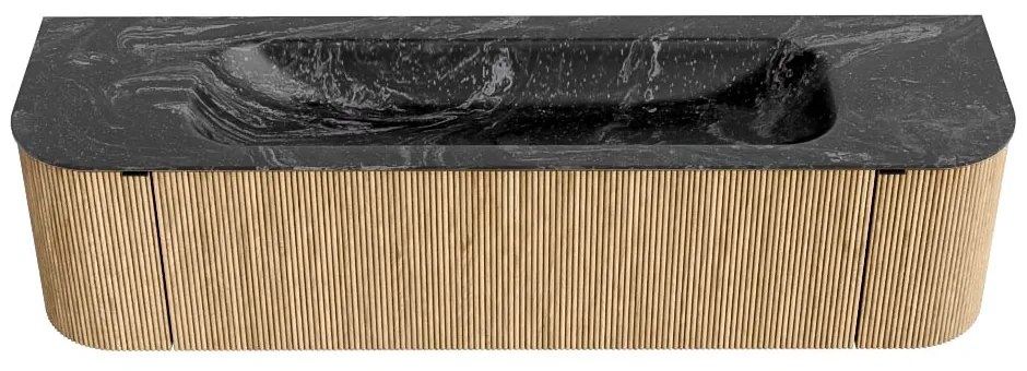 Mondiaz Kurve-dlux 170cm badmeubel ronding links/rechts oak met 1 lade en 2 deuren en wastafel big large midden zonder kraangat lava