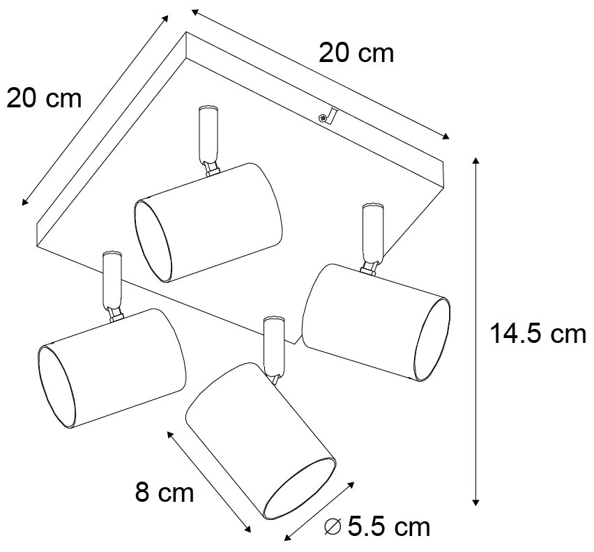 Moderne plafondlamp wit 4-lichts verstelbaar vierkant - Jeana