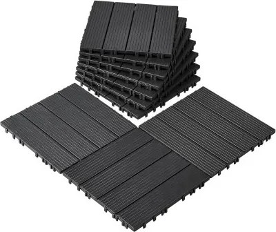 VEVOR Terrastegels, Set van 10, Balkontegels 295x295mm, Kliktegels, Waterdichte kunststof vloerbedekking voor buitengebruik, Terrasvloer voor veranda, zwembad, balkon, achtertuin, Donkergrijs