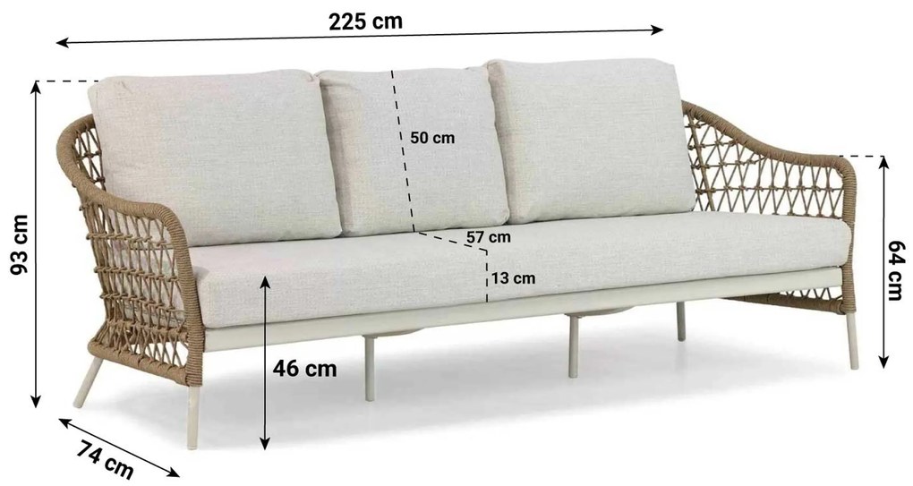 Stoel en Bank Loungeset 5 personen Wicker/Aluminium/Aluminium/wicker Taupe Coco Bali
