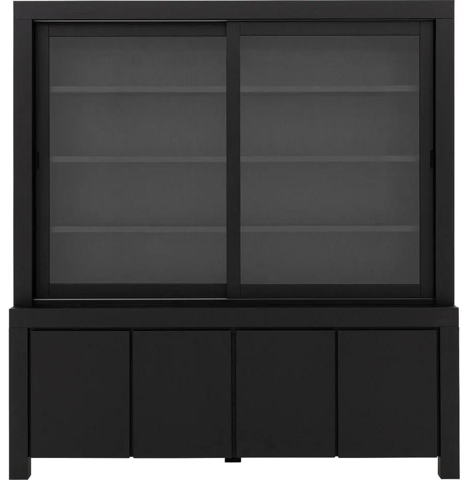 Goossens Buffetkast Clear, 2 glasdeuren boven, 4 dichte deuren onder, zwart eiken, 210 x 225 x 45 cm, stijlvol landelijk