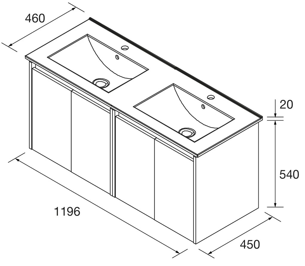 Muebles Project badmeubel 120cm met 4 deuren en wastafel warm eiken