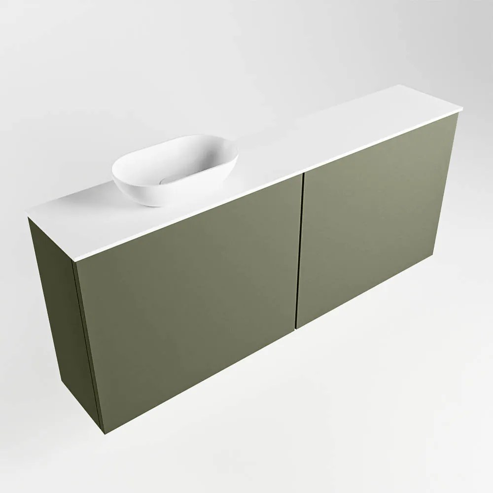 Mondiaz Fowy toiletmeubel 120cm army met witte waskom links en kraangat