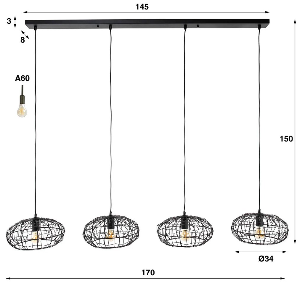 Brede Eettafel Hanglamp Zwartbruin