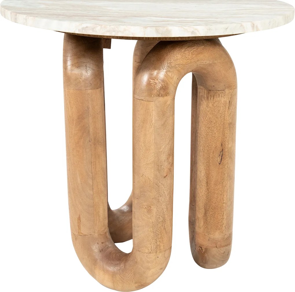 Marmere Bijzettafel Met Hout - 52 X 52cm.