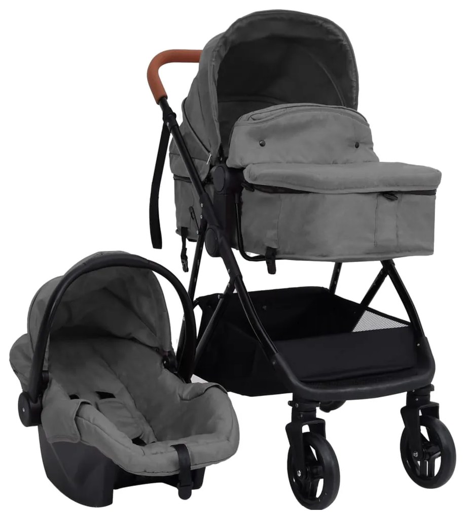 vidaXL Kinderwagen 3-in-1 staal lichtgrijs en zwart