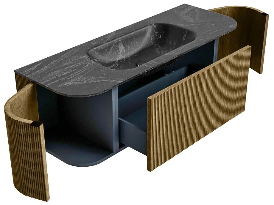 Mondiaz Kurve-dlux 130cm badmeubel ronding links/rechts dusk met 1 lade en 2 deuren en wastafel big small midden zonder kraangat lava