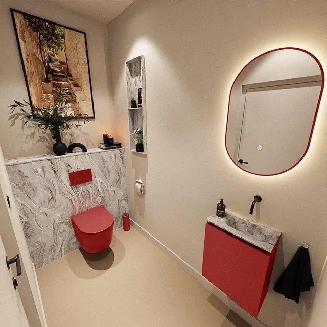 MONDIAZ TURE-DLUX 40cm toiletmeubel Fire. EDEN wastafel Glace positie rechts. Zonder kraangat. TUREDX40FIRR0GLA