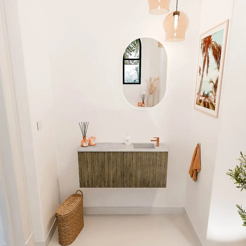 Mondiaz Joya DLux 90cm toiletmeubel dusk met wastafel faye rechts 1 kraangat glace