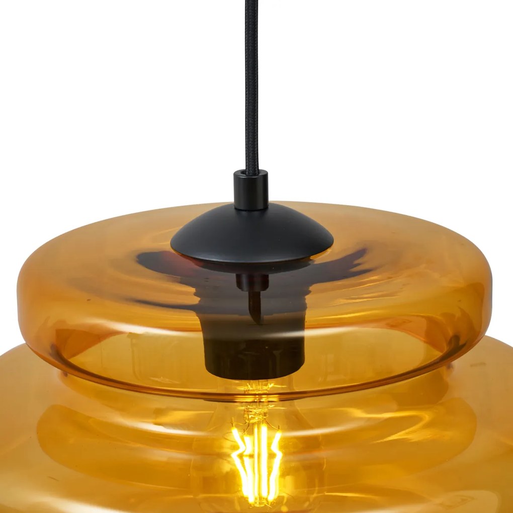 Retro hanglamp zwart met oranje glas 3-lichts - Denise Retro E27 rond Binnenverlichting Lamp