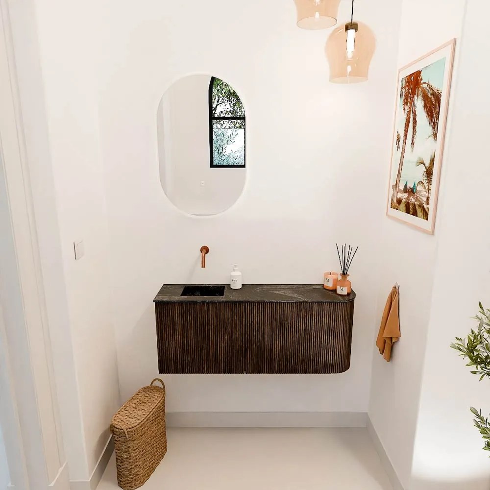 Mondiaz Joya DLux 100cm toiletmeubel ronding rechts walnut met wastafel faye links zonder kraangat lava