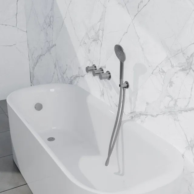 Fortifura Nebbio Badcombinatie-set - thermostaatkraan - wandaansluitbocht met handdouchehouder - gladde doucheslang - ronde handdouche - badvulcombinatie - geborsteld RVS PVD (RVS) SW1183066 SW1183076 SW1183079 SW542645 SW728177 SW