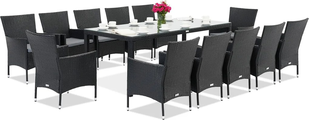 Milan/Grenada 12 technorattan tuinmeubelen met grote Garden Point tafel antraciet