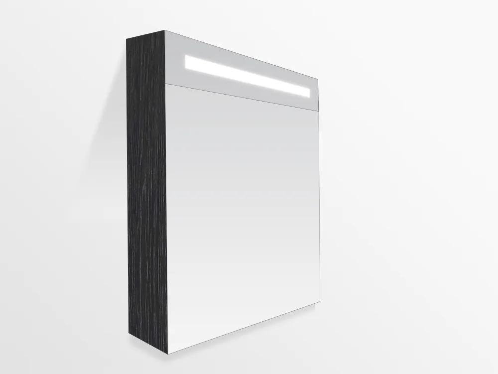 Spiegelkast Delia 60x70x15cm Rechtsdraaiend MDF Black Wood Geintegreerde LED Verlichting Lichtschakelaar Stopcontact