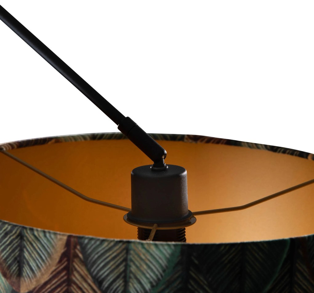 Hanglamp zwart met velours lampenkap blad dessin met gouden binnenkant 40/40/40 - Blitz Klassiek / Antiek, Modern E27 rond Binnenverlichting Lamp