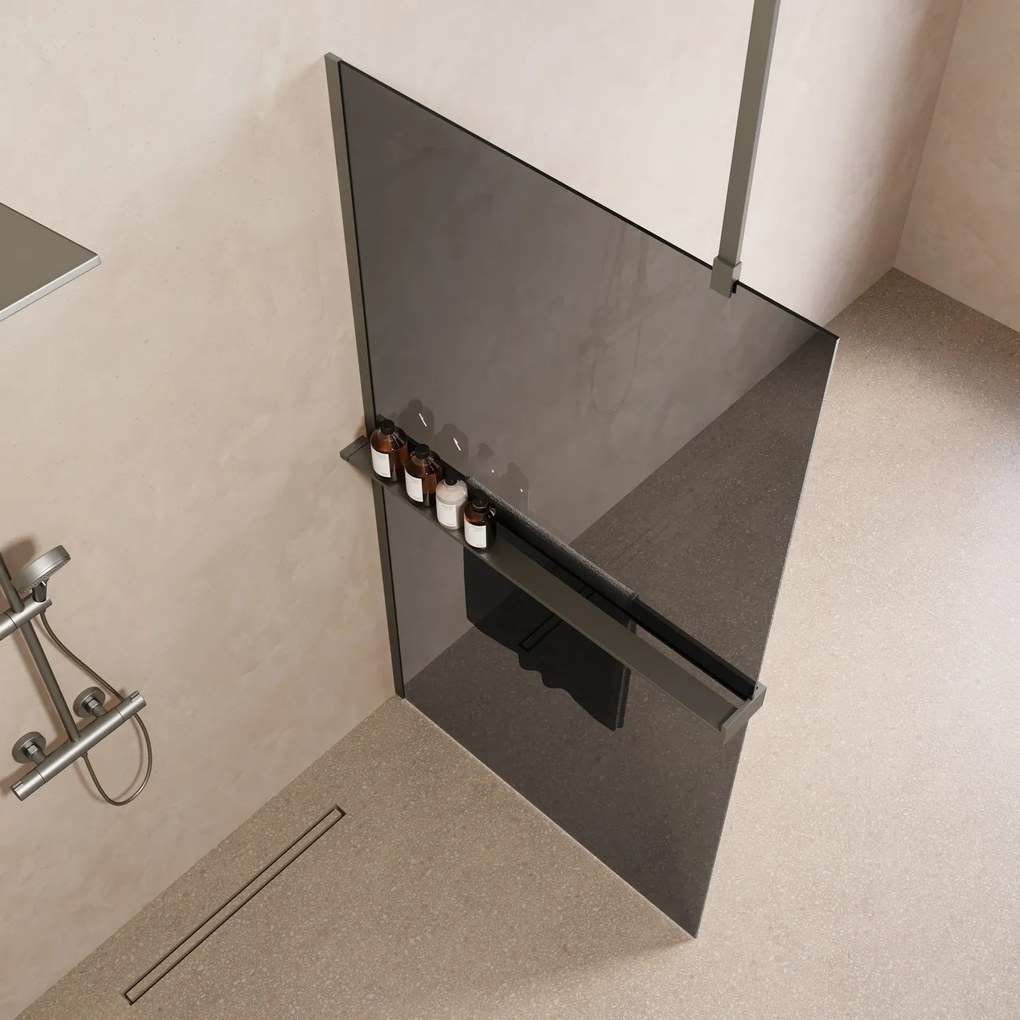 Saniclear Bright inloopdouche 120cm met handdoekhouder en rookglas RVS