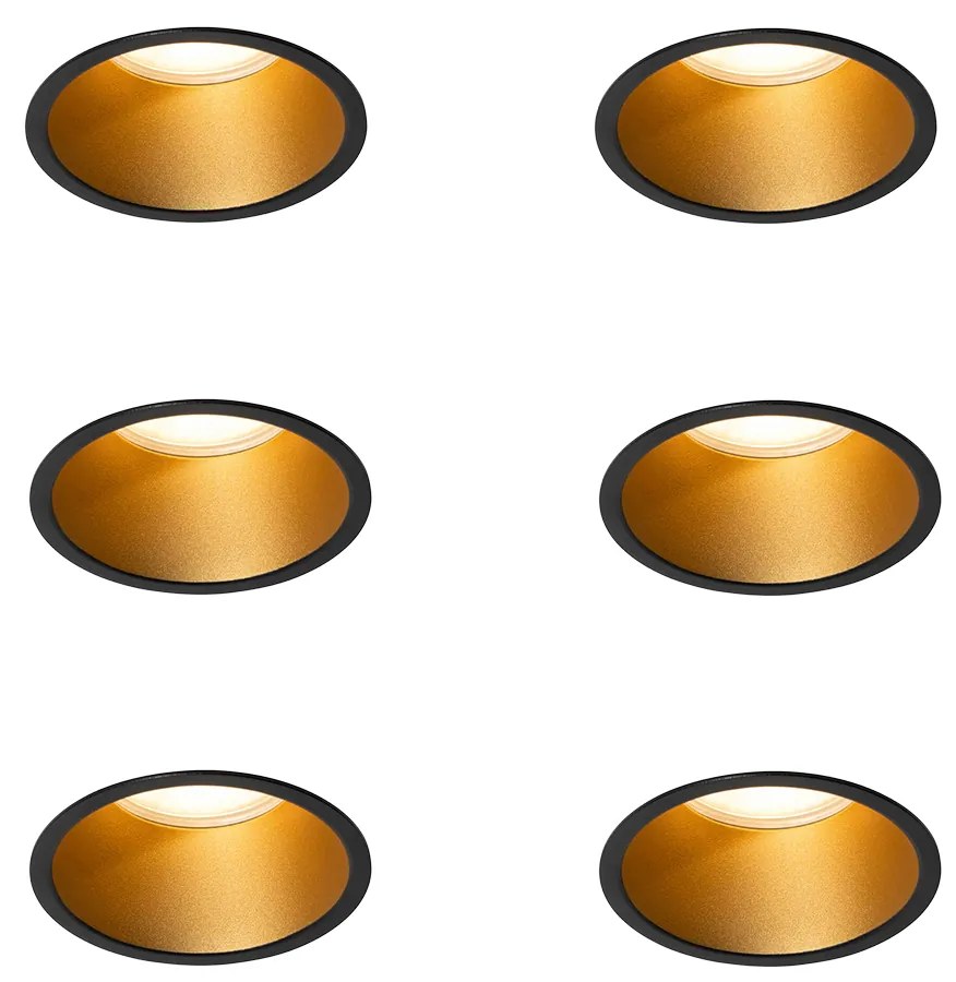 Buitenlamp Set van 6 Moderne inbouwspots zwart met goud GU10 70mm IP44 - Dept Modern GU10 Buitenverlichting rond Lamp