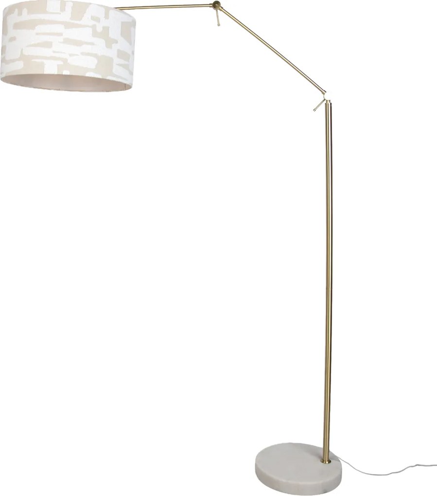 Vloerlamp goud verstelbaar met wit en beige gestreepte kap 50cm - Editor