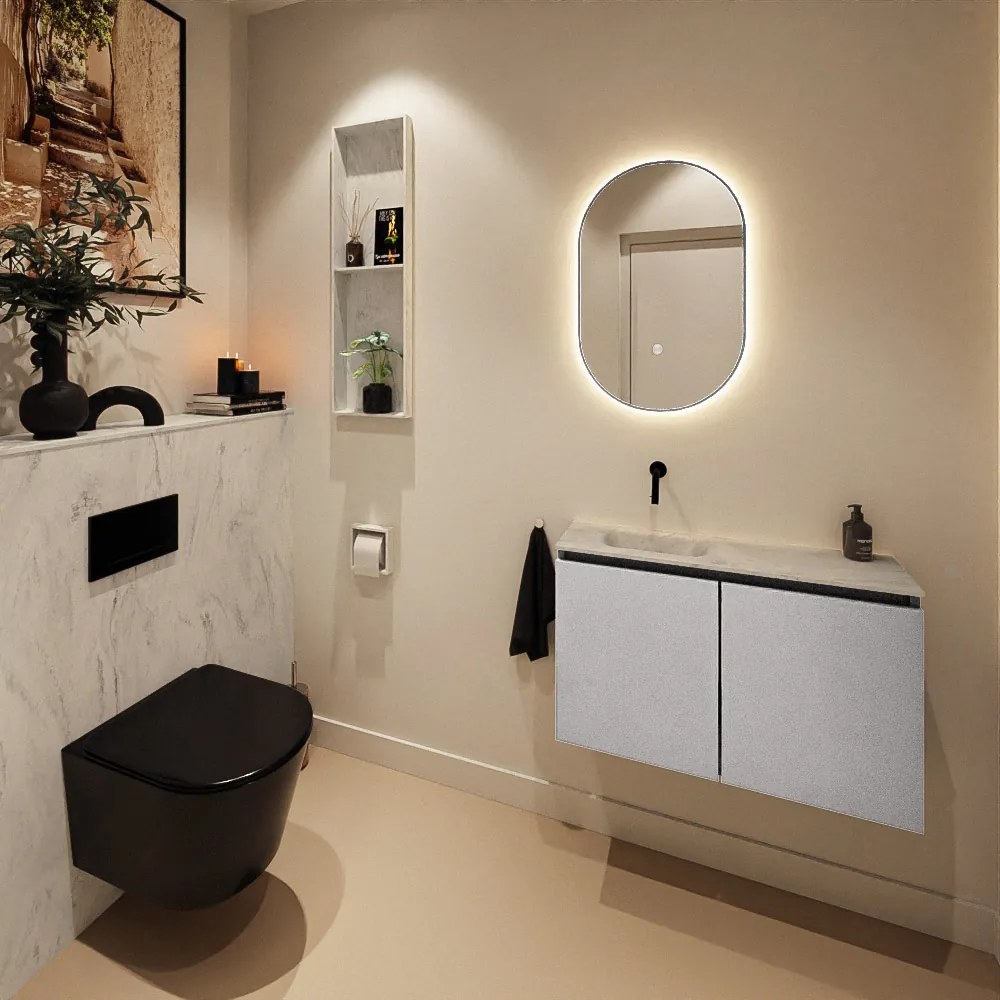 Mondiaz Ture DLux toiletmeubel 80cm plata met wastafel opalo links zonder kraangat